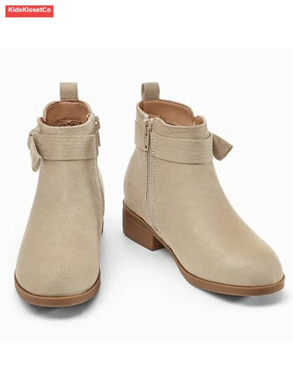 Girls Bow Ankle Booties Chunky Heel Side Zipper Faux Suede Cute Toddler Dress
